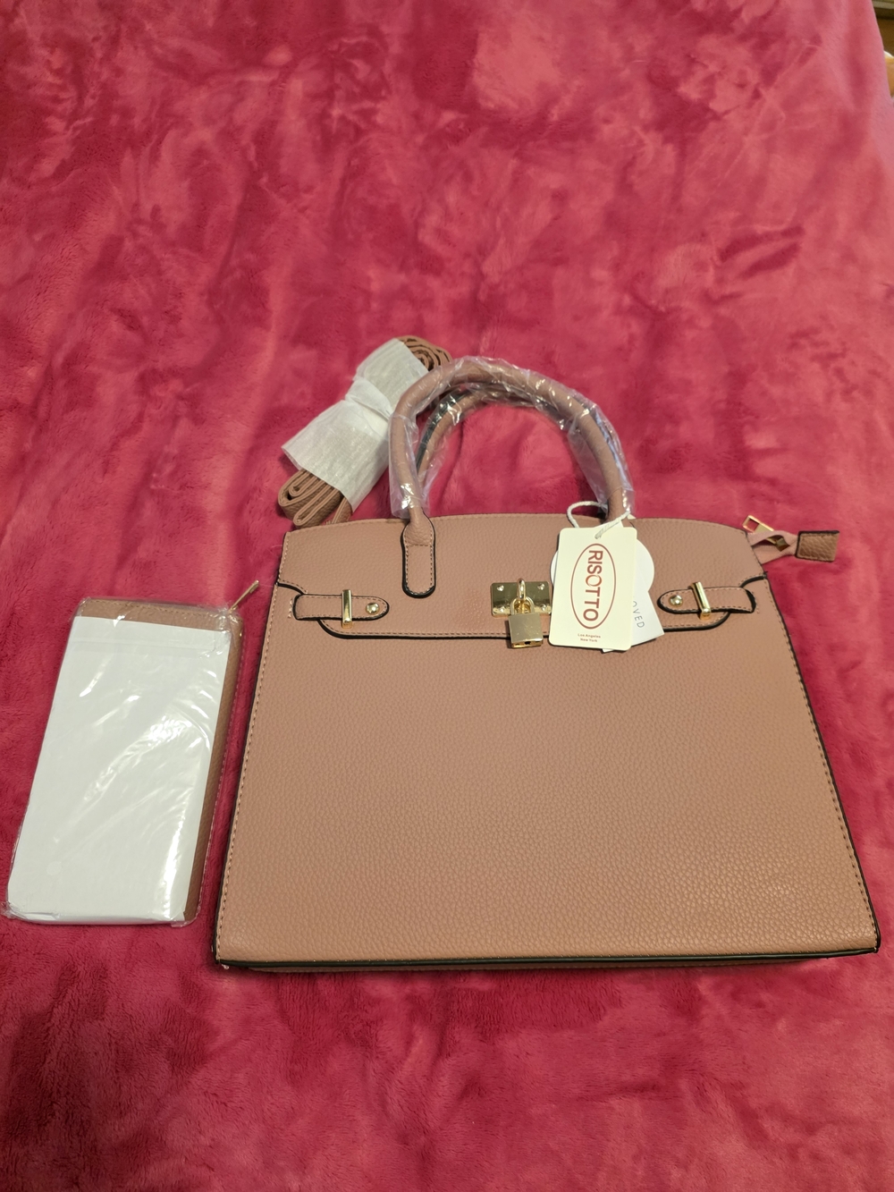 Dusty Pink 2-way Tote with Gold Hardware by Risotto